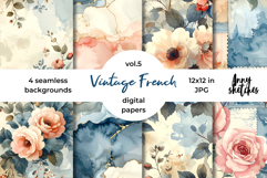 Vintage French Digital Paper Watercolor Seamless Patterns Product Image 1