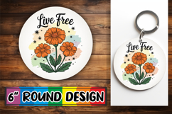 Joyful Round Coaster Sublimation, Flowers Quote Product Image 1