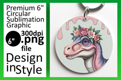 Artistic Keychain Circle Design PNG , Cute Dino Product Image 1