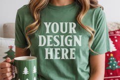 Christmas Bella Canvas 3001 Kelly Green Shirt Mockup ,Trandy Product Image 1