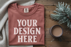 Brick Comfort Colors 1717 Christmas Folded T-Shirt Mockup Product Image 1