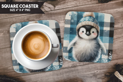 Penguin, Animal coaster, Buffalo Plaid Square Coaster PNG Product Image 1