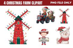 Cute Watercolor Christmas Farm Clipart PNG Product Image 1