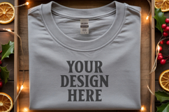 Gildan 5000 Sport Grey Folded Christmas Mockup, G5000 mockup Product Image 1