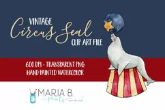 Vintage Circus Seal Watercolor Clip Art PNG Product Image 1