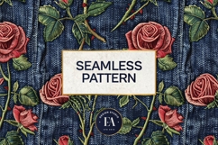 Embroidered Denim Digital Paper| Rose Denim Pattern Product Image 3