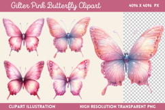 Gilter Pink Butterfly Clipart PNG Product Image 1