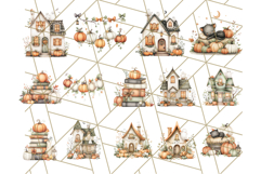 Watercolor Halloween Cottage Clipart, Ghosts &amp; Pumpkins Png Product Image 8
