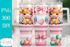 Cute Easter 40 oz tumbler wrap| Highland cow 40oz tumbler Product Image 1