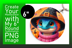 Elegant Keychain Circle PNG Artwork , Halloween Dino Product Image 1