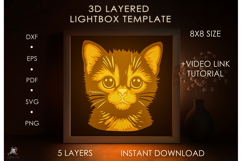 Kitten Little Cat Animal Lightbox SVG Papercut template Product Image 1