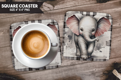 Elephant, Animal coaster, Buffalo Plaid Square Coaster PNG Product Image 1