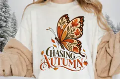 Chasing Autumn Butterfly PNG, Vintage Fall Leaves Nature Product Image 2