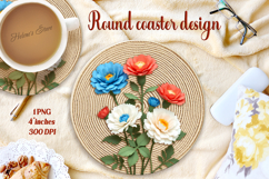 Delicate vintage floral round coaster sublimation design png Product Image 1