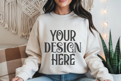 Sand Gildan 18000 Mockup, Sweatshirt Crewneck Mockups Product Image 1