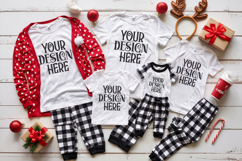 Christmas Family Matching Shirt Mockup | Cozy Boho Flat Lay Product Image 1