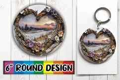 Sublimation Round Design 3D Heart Frame Winter Keychain Product Image 1