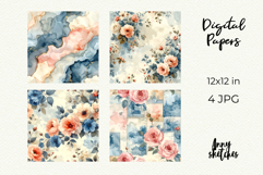 Vintage French Digital Paper Watercolor Seamless Patterns Product Image 2