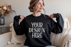 Black Gildan 18000 Sweatshirt Mockup,G18000 Crewneck Sweatsh Product Image 1