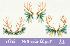 3 Vintage Christmas Reindeer Antlers Clipart Retro PNG Product Image 1