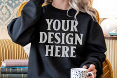 Gildan 18000 Black Mockup , Crewneck Sweatshirt Boho Mock-up Product Image 1