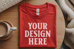 Gildan 64000 Red Folded Tshirt Mockup Product Image 1