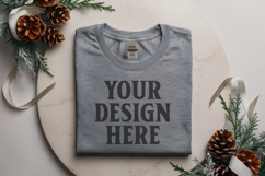 Gildan 5000 Sport Grey Folded Christmas Mockup, G5000 mockup Product Image 1