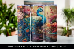 Floral Peacock 20 oz Skinny Tumbler Sublimation Full Wrap Product Image 1
