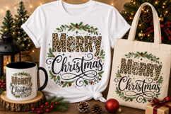 Merry Christmas PNG | Leopard Print Christmas Typography Product Image 1