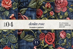 Embroidered Denim Digital Paper| Rose Denim Pattern Product Image 1