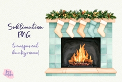 Vintage Christmas Fireplace Clipart Retro PNG Product Image 1