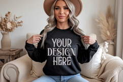 Black Gildan 18000 Sweatshirt Mockup,G18000 Crewneck Sweatsh Product Image 1