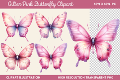 Gilter Pink Butterfly Clipart PNG Product Image 1