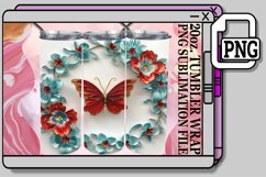 Butterfly and Flowers Tumbler Wrap - 20oz Spring 3D Product Image 1