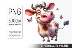 Cute Cow, Animal Sublimation Clipart PNG Product Image 1