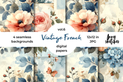 Vintage French Digital Paper Watercolor Seamless Patterns Product Image 1