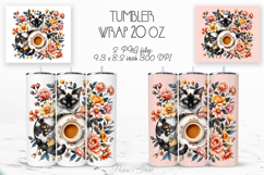 Cute cat and coffee cup straight tumbler 20oz wrap designs Product Image 1