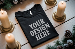 Christmas Bella Canvas 3001 Black Folded Tshirt Mockup Product Image 1