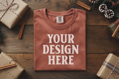 Brick Comfort Colors 1717 Christmas Folded T-Shirt Mockup Product Image 1