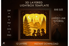 Merry Christmas Winter Scape Lightbox SVG Papercut template Product Image 1