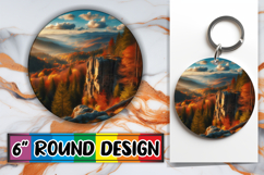 Blissful Round Keychains Sublimation PNG, Autumn Product Image 1