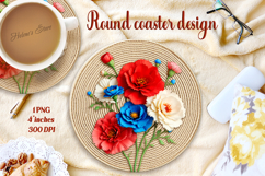 Delicate vintage floral round coaster sublimation design png Product Image 1