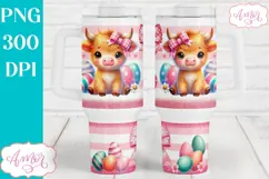 Cute Easter 40 oz tumbler wrap| Highland cow 40oz tumbler Product Image 2
