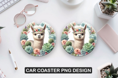 Flower Alpaca Car Coaster Sublimation| Animal Coaster PNG Product Image 1