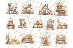 Watercolor Halloween Cottage Clipart, Ghosts &amp; Pumpkins Png Product Image 9