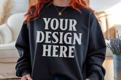 Gildan 18000 Black Mockup , Crewneck Sweatshirt Boho Mock-up Product Image 1