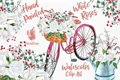 Watercolor roses clipart ROSES BOUQUETS White flowers Product Image 1