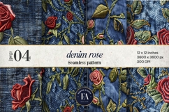 Embroidered Denim Digital Paper| Rose Denim Pattern Product Image 1