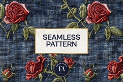 Embroidered Denim Digital Paper| Rose Denim Pattern Product Image 3