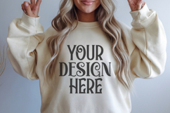 Sand Gildan 18000 Mockup, Sweatshirt Crewneck Mockups Product Image 1